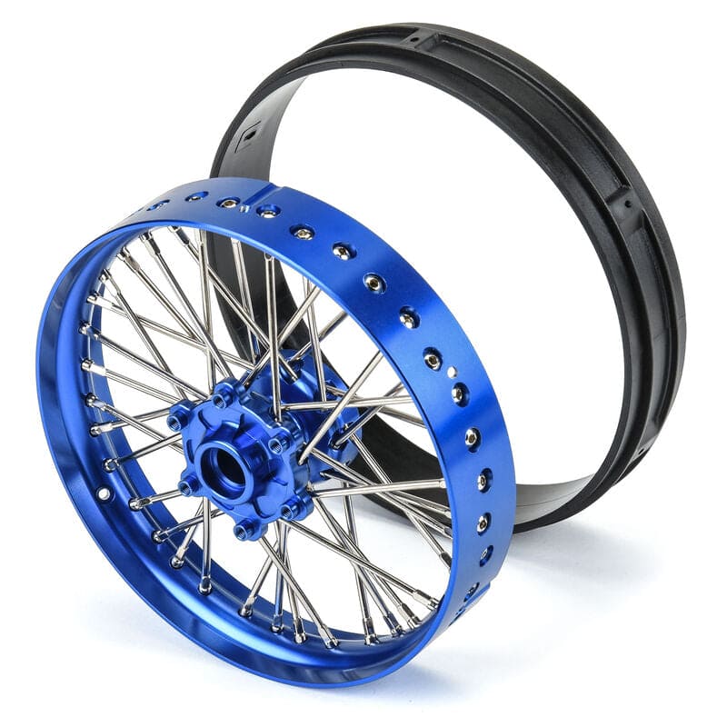 CNC Aluminum Front Wheel For LOSI Promoto-MX 1:4 Scale Motorcycle – Blue Rocketwheel Design (Silver)