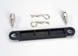 TRA3727 Battery hold-down plate (black)/ metal posts (2)/body clips (2)