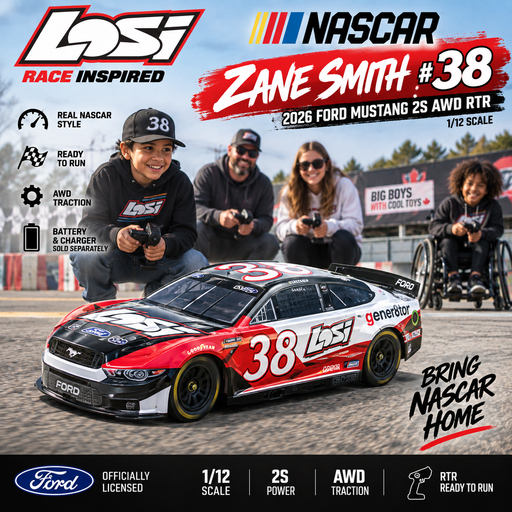 LOS1122638 Losi 1/12 NASCAR Zane Smith #38 2026 Ford Mustang 2S AWD RTR (FOR A EXTRA BATTERY PLEASE ORDER SPMX142S30H2)