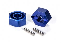TRA1654X Wheel hubs, hex (blue-anodized, lightweight aluminum) (2)/ axle pins(4)