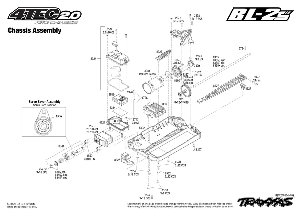 TRA83124-4 Traxxas 4-Tec BL-2S Brushless 1/10 Scale AWD Chassis-only **Sold Separately you will need TRA2992 to run this