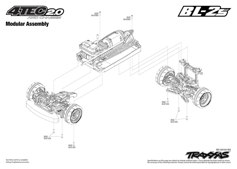 TRA83124-4 Traxxas 4-Tec BL-2S Brushless 1/10 Scale AWD Chassis-only **Sold Separately you will need TRA2992 to run this
