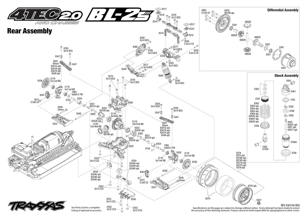 TRA83124-4 Traxxas 4-Tec BL-2S Brushless 1/10 Scale AWD Chassis-only **Sold Separately you will need TRA2992 to run this