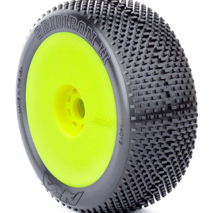 AKA14013XRY 1/8 Gridiron II Soft Long Wear Pre-Mounted Tires, Yellow EVO Wheels (2): Buggy