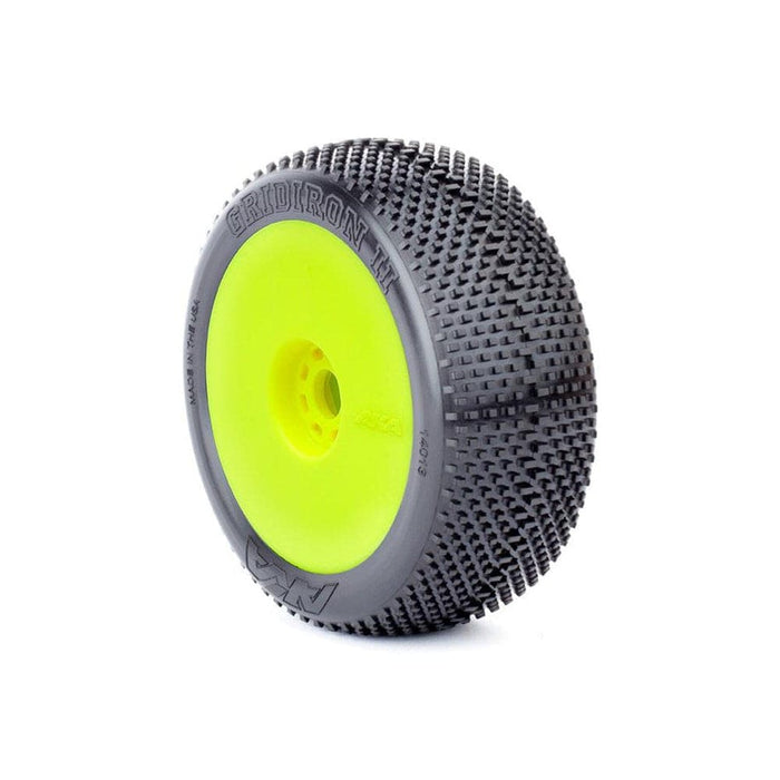 AKA14013XRY 1/8 Gridiron II Soft Long Wear Pre-Mounted Tires, Yellow EVO Wheels (2): Buggy