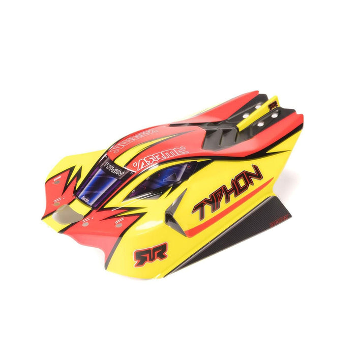 ARA-2250 1/8 Clipless Painted Decaled Body, Yellow/Red: TYPHON 4X4
