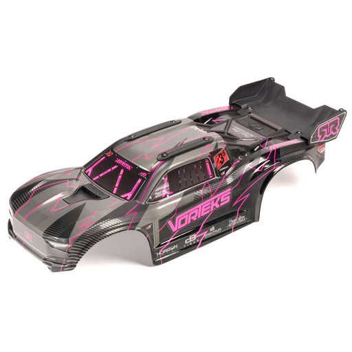 ARA-2580 1/10 Painted Decaled Trimmed Body Set with Hidden Body Mount, Pink/Black: VORTEKS 2WD