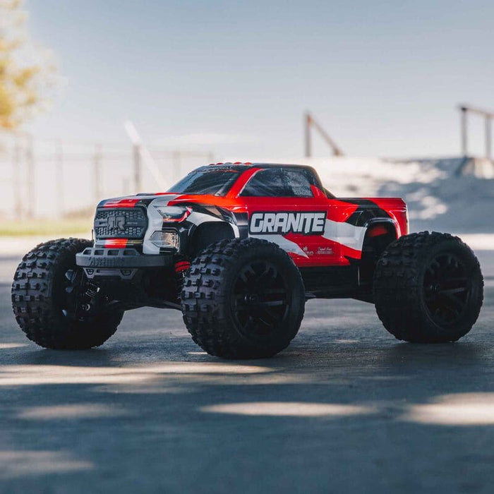 ARA2102T2 1/18 GRANITE GROM MEGA 380 Brushed 4X4 Monster Truck RTR with Battery & Charger, Red (FOR A EXTRA BATTERY PLEASE ORDER SPMX142S30H2)