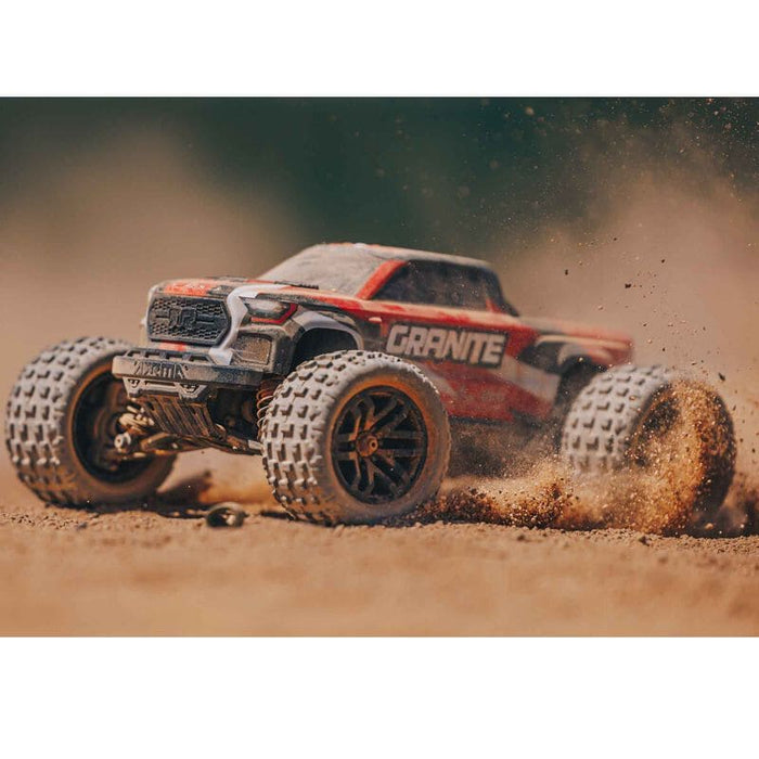 ARA2102T2 1/18 GRANITE GROM MEGA 380 Brushed 4X4 Monster Truck RTR with Battery & Charger, Red (FOR A EXTRA BATTERY PLEASE ORDER SPMX142S30H2)