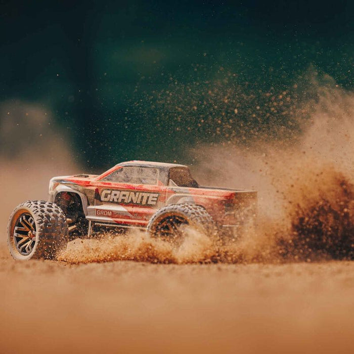 ARA2102T2 1/18 GRANITE GROM MEGA 380 Brushed 4X4 Monster Truck RTR with Battery & Charger, Red (FOR A EXTRA BATTERY PLEASE ORDER SPMX142S30H2)