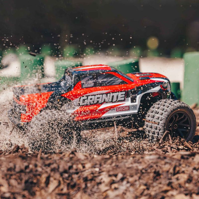 ARA2102T2 1/18 GRANITE GROM MEGA 380 Brushed 4X4 Monster Truck RTR with Battery & Charger, Red (FOR A EXTRA BATTERY PLEASE ORDER SPMX142S30H2)