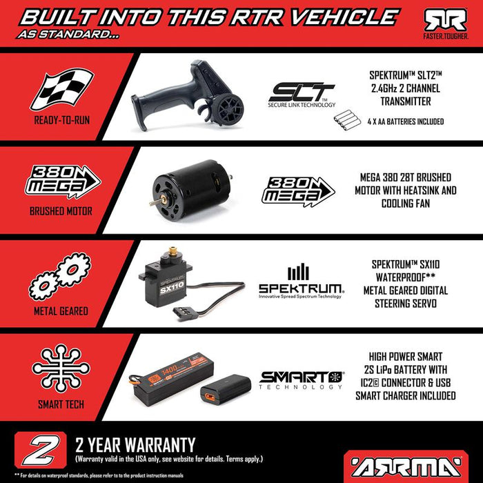 ARA2104KT1 Arrma 1/16 MOJAVE GROM 4X4 RTA Desert Truck (B&C) - Clear/Black (FOR A EXTRA BATTERY PLEASE ORDER SPMX142S30H2)