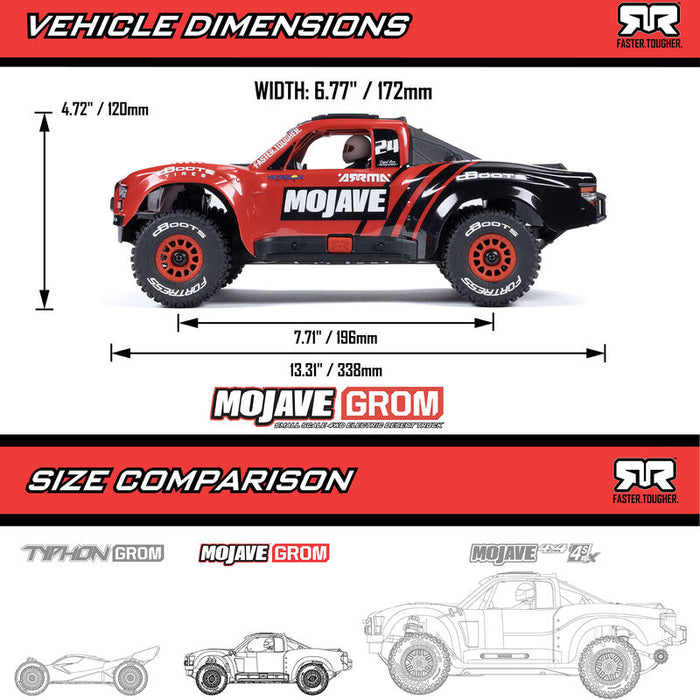 ARA2104T1 MOJAVE GROM MEGA 380 Brushed 4X4 Small Scale Desert Truck RTR with Battery & Charger, Red/Black(FOR A EXTRA BATTERY PLEASE ORDER SPMX142S30H2)