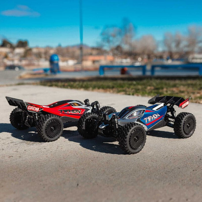 ARA2106T2 TYPHON GROM MEGA 380 Brushed 4X4 Small Scale Buggy RTR with Battery & Charger, Red/White (FOR A EXTRA BATTERY NOT INCLUDED PLEASE ORDER SPMX142S30H2)