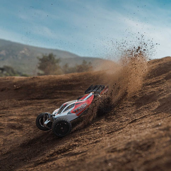 ARA2106T2 TYPHON GROM MEGA 380 Brushed 4X4 Small Scale Buggy RTR with Battery & Charger, Red/White (FOR A EXTRA BATTERY NOT INCLUDED PLEASE ORDER SPMX142S30H2)