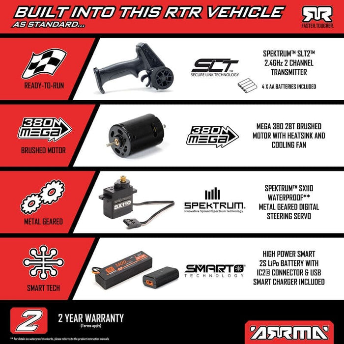ARA2130T2 Arrma 1/16 GORGON GROM 4X4 RTR Brushed Monster Truck (Battery & Charger Included) Red