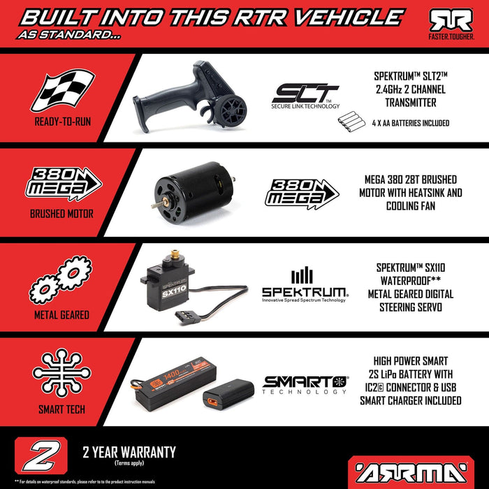 ARA2137T1 Arrma 1/16 QUAKE GROM Brushed 4x4 RTR (Battery & Charger Included) Red