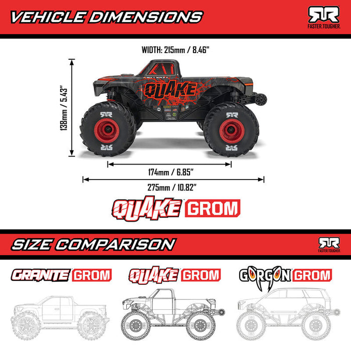 ARA2137T2 1/16 QUAKE GROM 4X4 RTR Brushed Monster Truck (Battery & Charger Included), Green