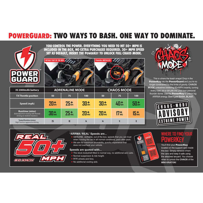 ARA2508T1 Arrma 1/16 Mini KRATON 223S Brushless DSC 4x4 RTR - Black/Red *YOU will need this to run this truck #SPMXCA320, SPMX-1027, SPMX203S30H2 and SPMXC2050