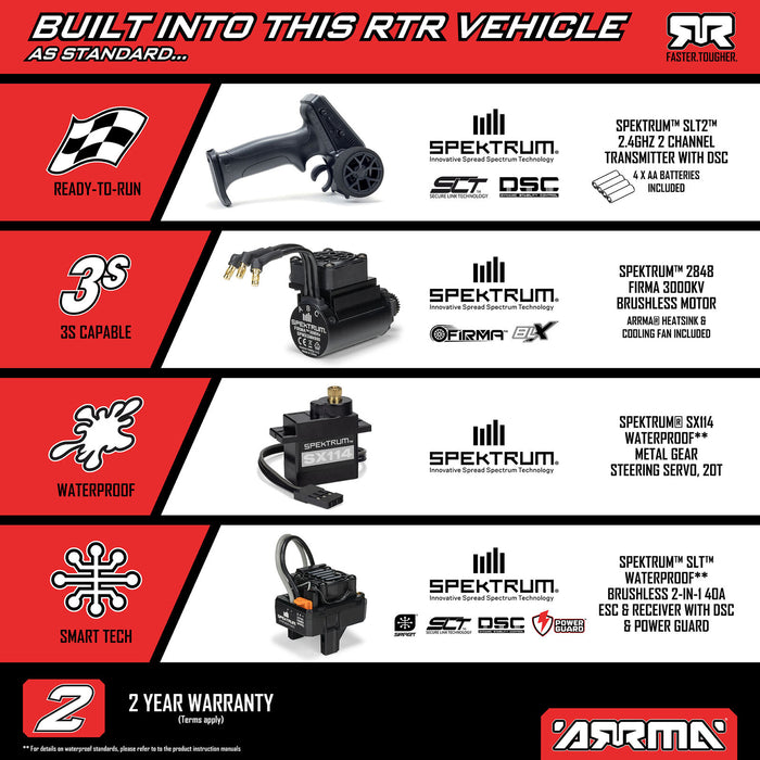 ARA2508T1 Arrma 1/16 Mini KRATON 223S Brushless DSC 4x4 RTR - Black/Red *YOU will need this to run this truck #SPMXCA320, SPMX-1027, SPMX203S30H2 and SPMXC2050