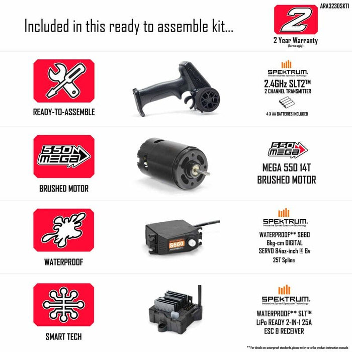 ARA3230SKT1 1/10 GORGON 4X2 MEGA 550 Brushed Monster Truck Ready-To-Assemble Kit with Battery & Charger (fast charger and long run battery SPMXBCB1)