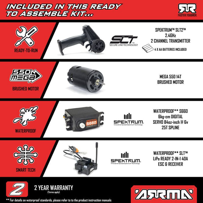 ARA3230SKT2 1/10 GORGON 2WD RTA Kit Brushed Monster Truck (Battery & Charger Included), Clear