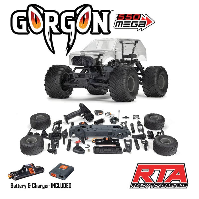 ARA3230SKT2 1/10 GORGON 2WD RTA Kit Brushed Monster Truck (Battery & Charger Included), Clear