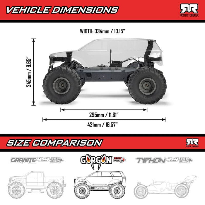 ARA3230SKT2 1/10 GORGON 2WD RTA Kit Brushed Monster Truck (Battery & Charger Included), Clear