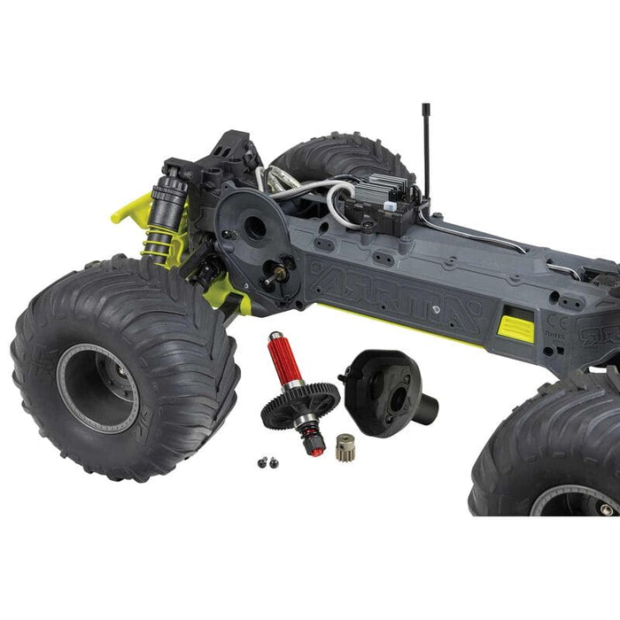 ARA3230ST1 1/10 GORGON 4X2 MEGA 550 Brushed Monster Truck RTR with Battery & Charger, Yellow  (fast charger and long run battery SPMXBCB1)
