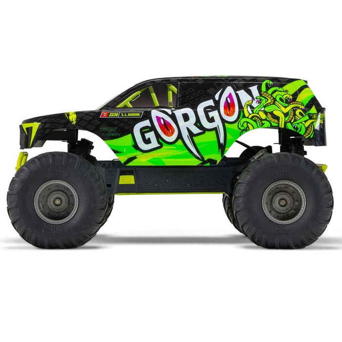 ARA3230ST1 1/10 GORGON 4X2 MEGA 550 Brushed Monster Truck RTR with Battery & Charger, Yellow  (fast charger and long run battery SPMXBCB1)