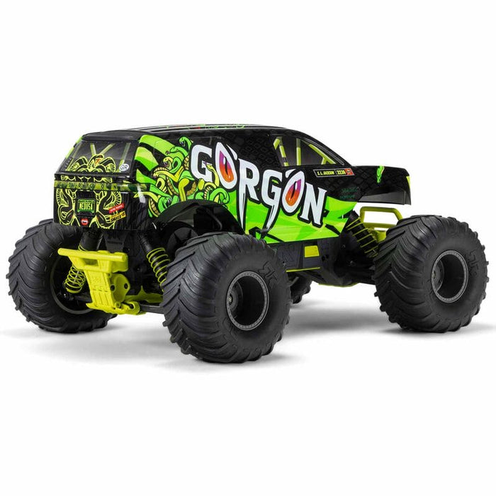 ARA3230ST1 1/10 GORGON 4X2 MEGA 550 Brushed Monster Truck RTR with Battery & Charger, Yellow  (fast charger and long run battery SPMXBCB1)