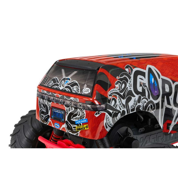 ARA3230ST2 1/10 GORGON 4X2 MEGA 550 Brushed Monster Truck RTR with Battery & Charger, Red (fast charger and long run battery SPMXBCB1)