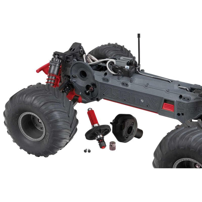 ARA3230ST2 1/10 GORGON 4X2 MEGA 550 Brushed Monster Truck RTR with Battery & Charger, Red (fast charger and long run battery SPMXBCB1)