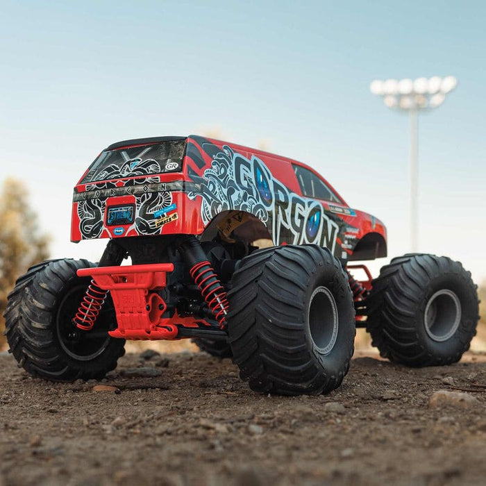 ARA3230ST2 1/10 GORGON 4X2 MEGA 550 Brushed Monster Truck RTR with Battery & Charger, Red (fast charger and long run battery SPMXBCB1)