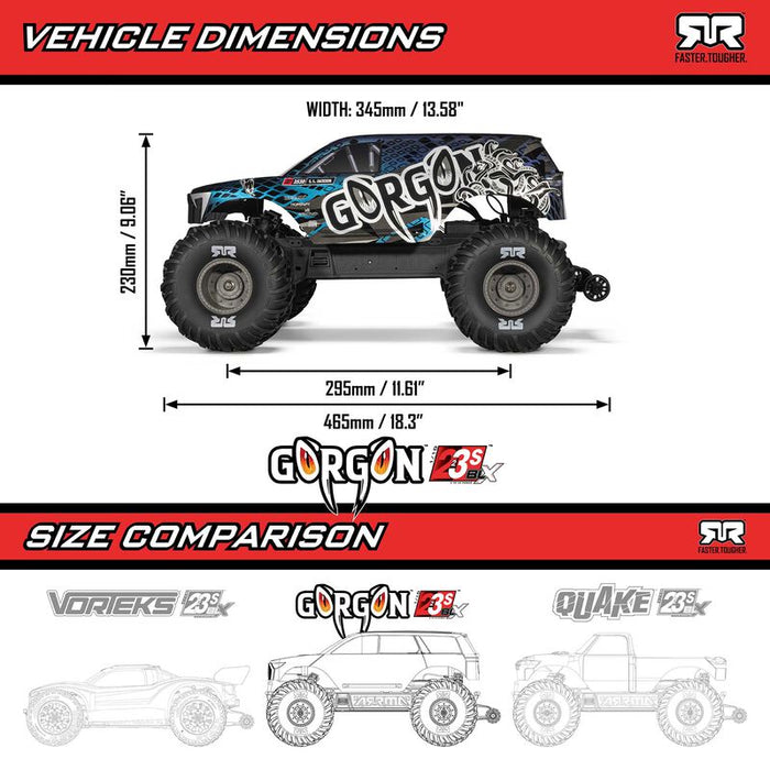 ARA3530T1 Arrma 1/10 GORGON 223S 2WD RTR Monster Truck - Blue/Black *YOU will need this to run this truck # SPMXC2050 and SPMX-1088