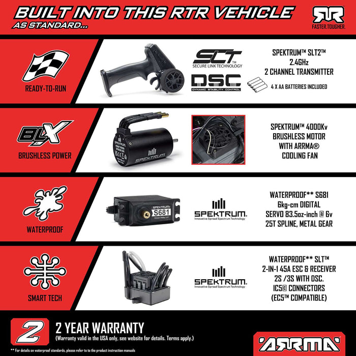 ARA3530T2 Arrma 1/10 GORGON 223S 2WD RTR Monster Truck - Red/Black *YOU will need this to run this truck # SPMXC2050 and SPMX-1088