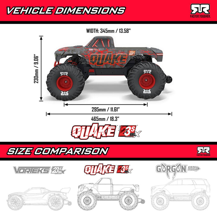 ARA3537T2 1/10 QUAKE 223S DSC 2WD RTR Brushless Monster Truck, Green