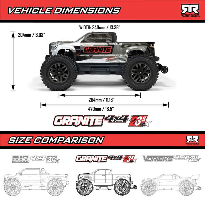 ARA4302V4T2 1/10 GRANITE 223S DSC 4X4 RTR Brushless Monster Truck, Red*FOR THIS TRUCK THE EXTRA BATTERY PART NUMBER IS SPMX53S50H5 **if you order from this promotion it is final sale