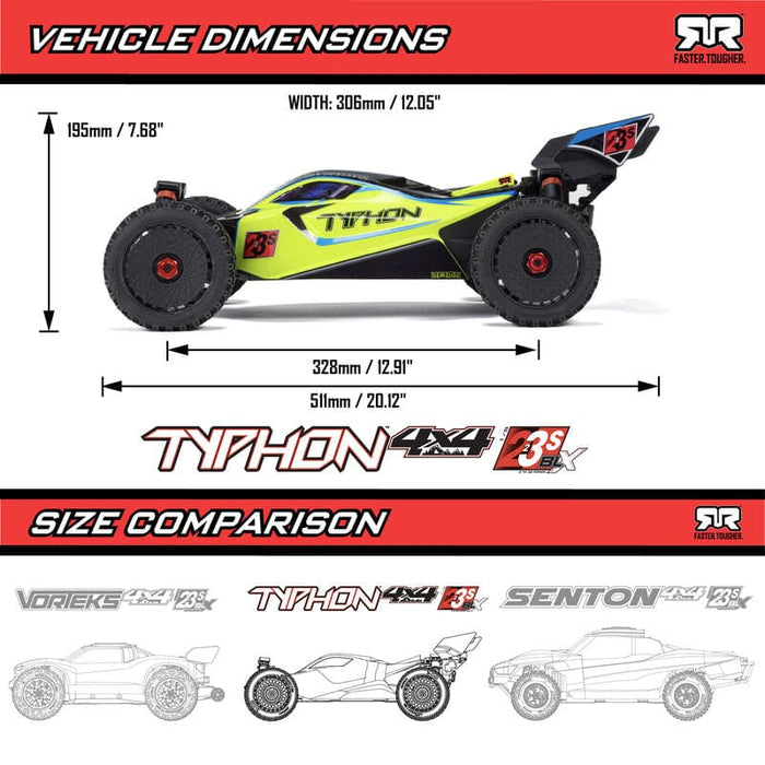 ARA4306V4T2 1/8 TYPHON 223S BLX Brushless 4X4 Buggy RTR with DSC, Yellow  *YOU will need this to run this truck # SPMX-1034