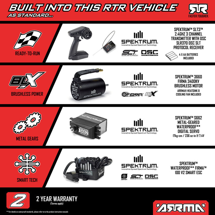 ARA4315V4T2 Arrma 1/8 INFRACTION 223S DSC 4X4 RTR Brushless - Black/Red