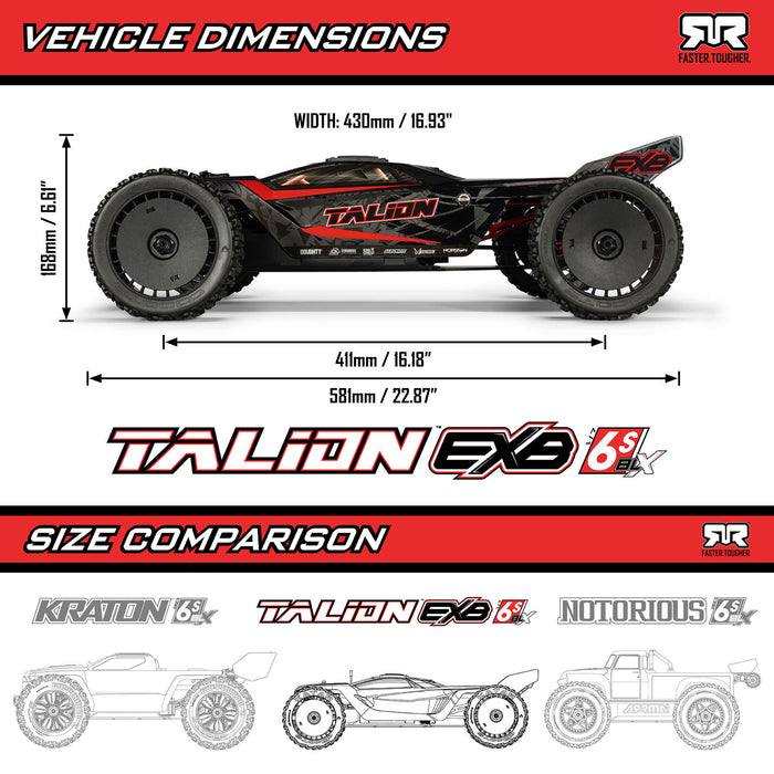 ARA7707V6T1 Arrma 1/7 TALION 4X4 6S EXB BLX Brushless V6 RTR - Black
