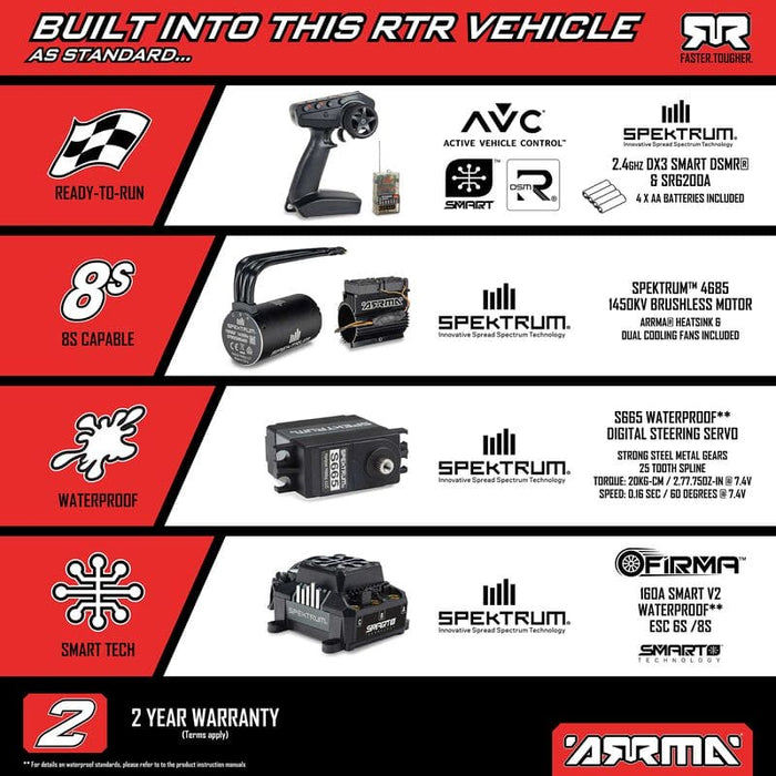 ARA7816T1 Arrma 1/7 LIMITLESS 120 8S BLX Speed Machine RTR w AVC - Red ** YOU WILL NEED THESE TO RUN THIS CAR -  BATTERY AND CHARGER PART# SPMXPSS800