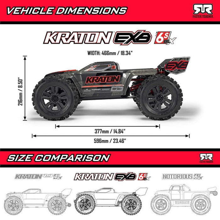 ARA8708V6T1 1/8 KRATON 6S EXB 4X4 RTR Brushless Speed Truck, BLACK *YOU will need this to run this truck # SPMXPSS600