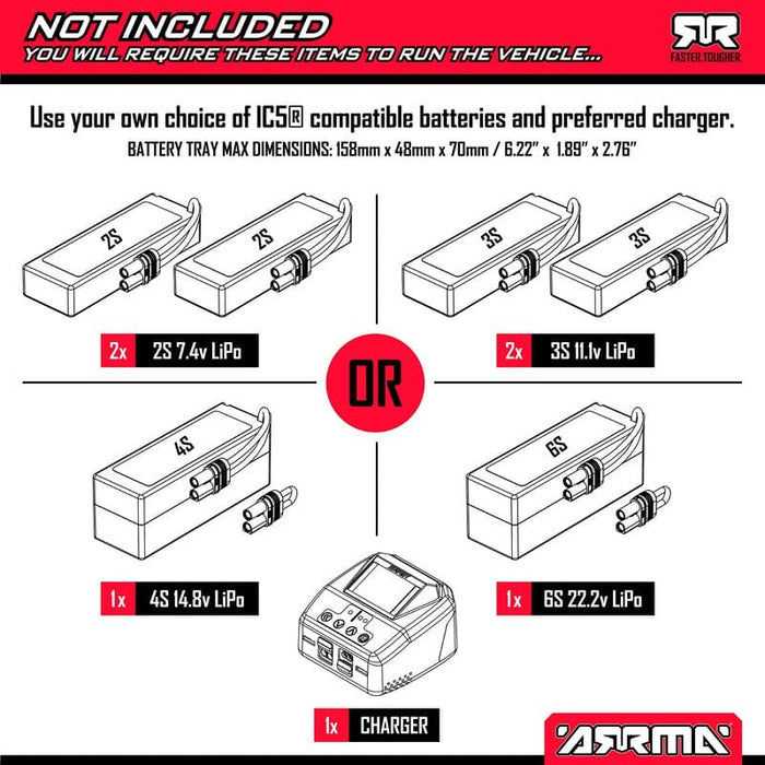 ARA8708V6T1 1/8 KRATON 6S EXB 4X4 RTR Brushless Speed Truck, BLACK *YOU will need this to run this truck # SPMXPSS600