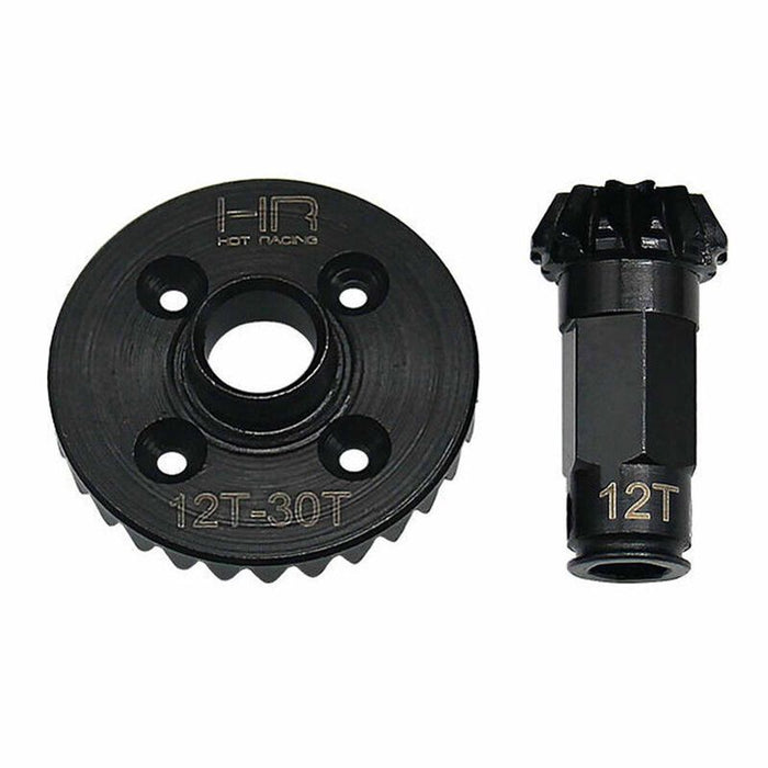 HRAGRM9302R Hot Racing Steel Rear Helical 30T Ring Gear & 12T Pinion Gear Set, ARRMA GROM & Losi NASCAR Vehicles