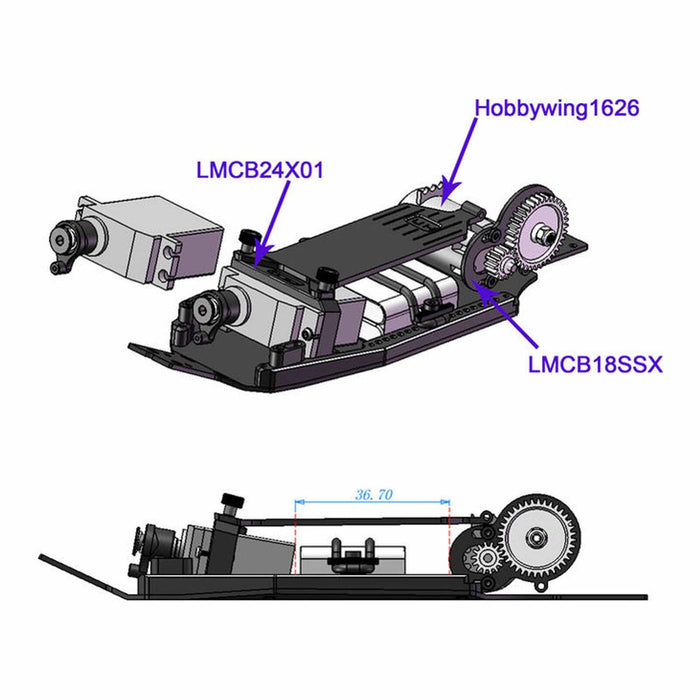 HRALMCB14HL01 Hot Racing Aluminum +5mm High Speed Chassis Kit, 1/24 Losi Micro-B