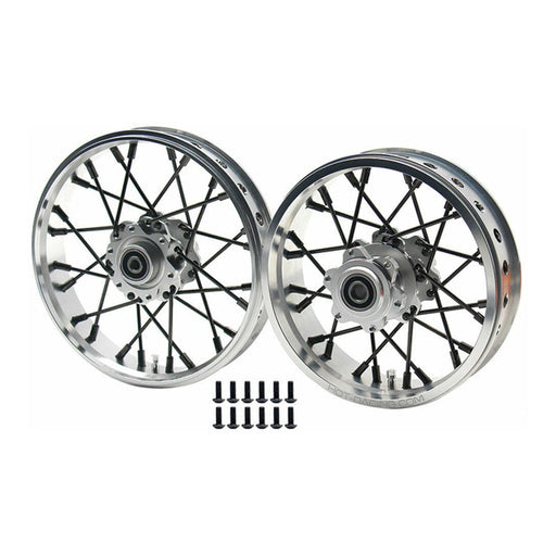 HRALPC524B08 24 Wire Black Spoke Silver Wheel Set, 1/4 Losi Promoto-MX