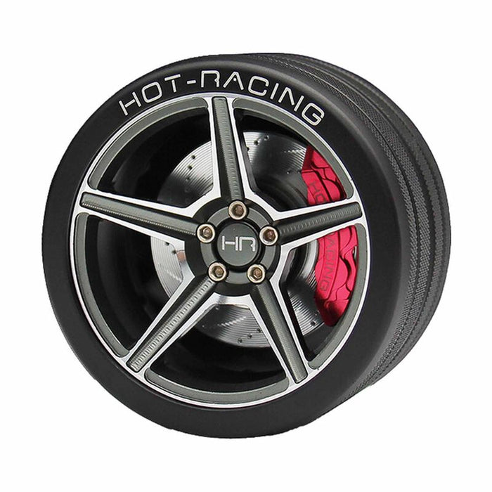 HRASW49FS14 Hot Racing Aluminum 5 spoke Steering Wheel, FlySky NB4 Transmitter, Gunmetal
