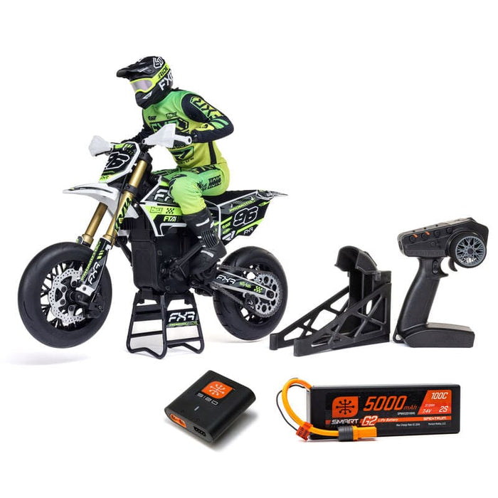 LOS-2310 1/4 Promoto-SM FXR Supermoto Motorcycle RTR (Battery and Charger Included), White **FOR EXTRA BATTERY ORDER #SPMX52S50H5  ** if you order from this promotion it is final sale