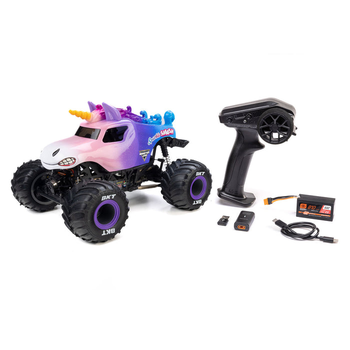 LOS01026T5 Losi 1/18 Mini LMT Sparkle Smash Brushed Monster Truck 4X4 RTR (FOR Extra battery ORDER #SPMX812SH2)
